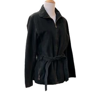 VINTAGE G-III BELTED SUEDE LEATHER QUILT LINED ZIP FRONT JACKET BLACK SIZE SMALL